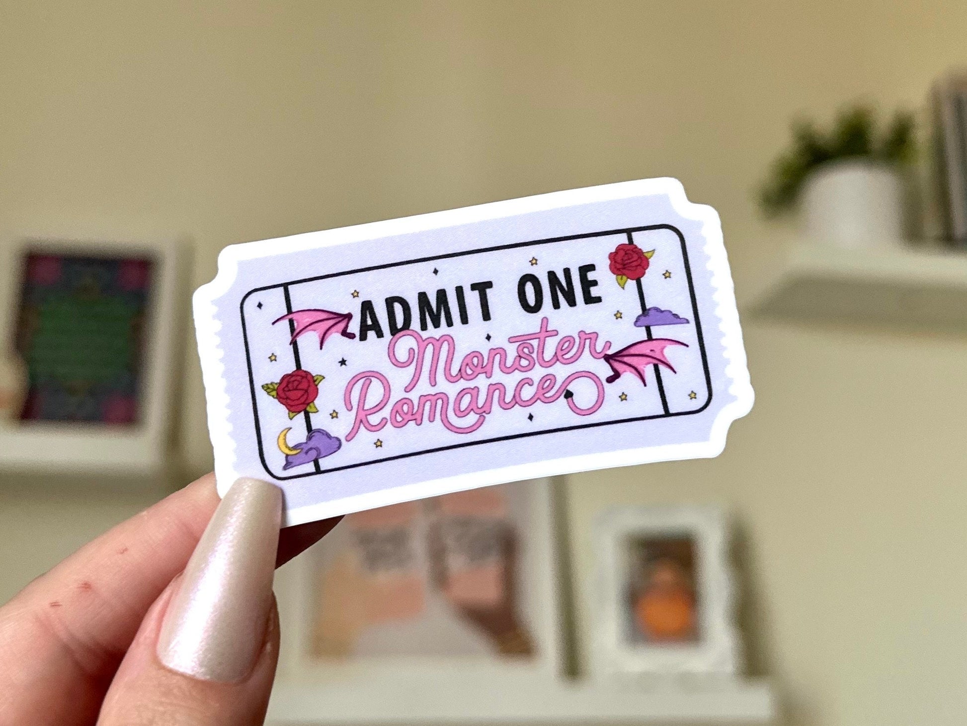 Admit One Monster Romance Waterproof Sticker, Book Stickers, Gifts for Readers, Bookish, Book Lover Decal, BookTok, Book Club