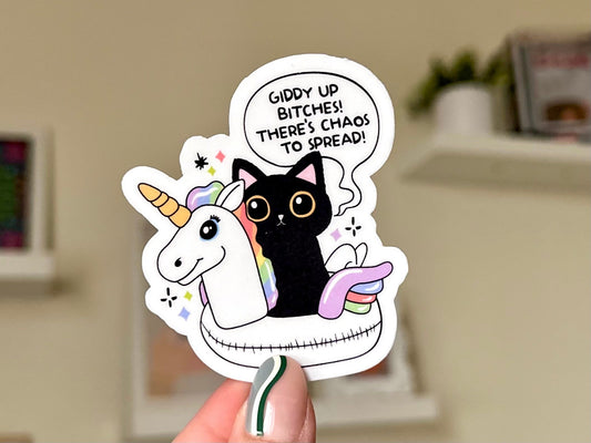 Giddy Up B!tches Waterproof Sticker, Mental Health Stickers, Gifts for Bestfriend, Handdrawn Art, Funny